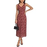 Nitzana Women's Sexy V Neck Sleeveless Mesh Maxi Dresses Summer Casual Elegant Long Floral Dress Wedding Guest Cocktail Party