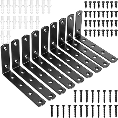 Hmkesoteric 9 Pcs Black Shelf Brackets 90 Degree Heavy Duty Wall Mounted