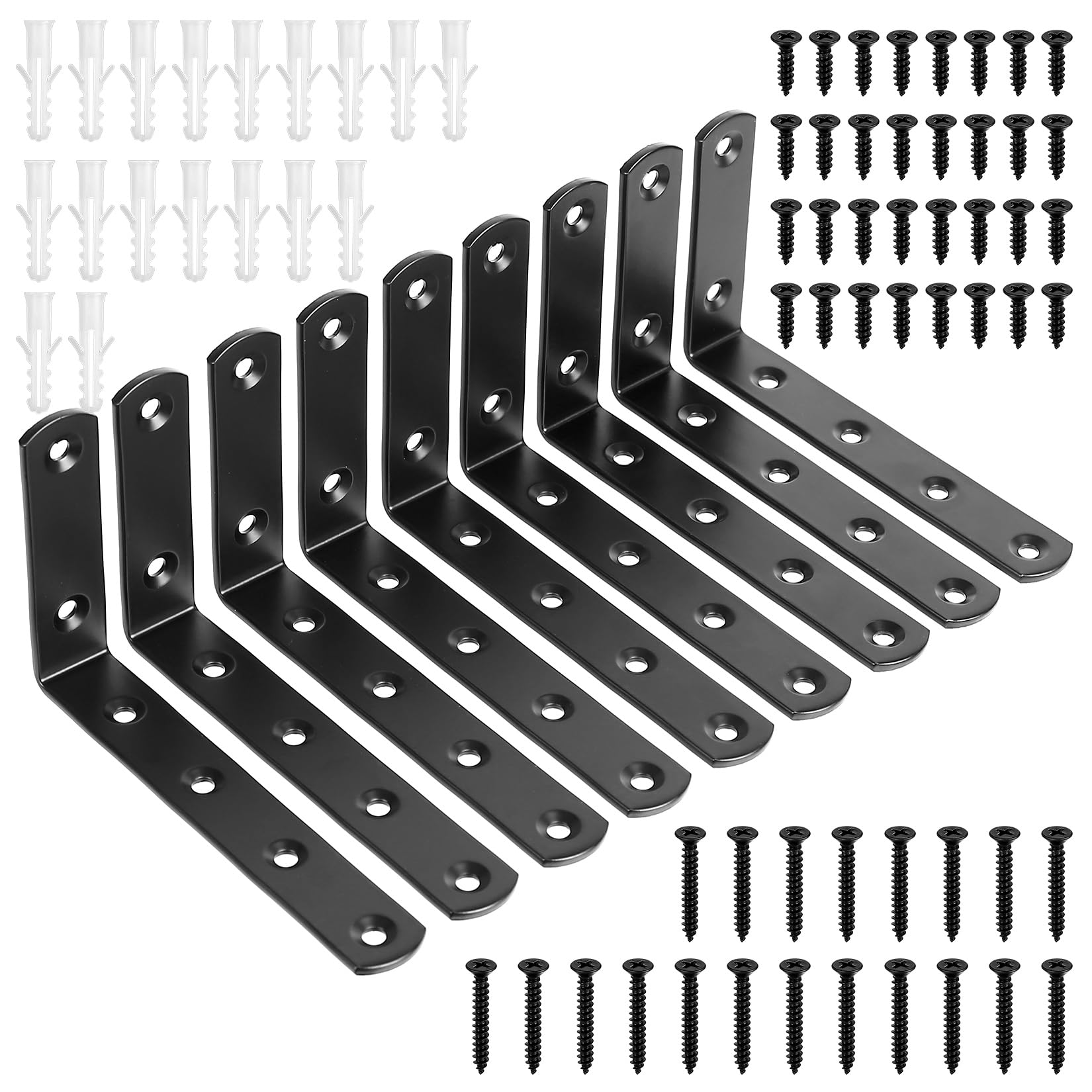 9 Pcs Black Shelf Brackets , Wall Mounted，90 Degree L Shelf Support Bracket, Heavy Duty Wall Brackets for Shelves, Floating Shelve Bracket, 4.9x2.9x0.78 in