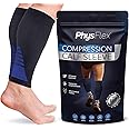 Calf Compression Sleeves for Men and Women - (1 Pair) Footless Compression Socks Support for Varicose Vein, Nursing, Pregnancy, Running - PhysFlex Leg Sleeve Brace for Shin Splints, Pain Relief and