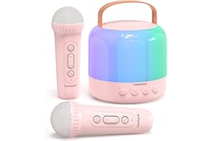 HEETIPUK Mini Karaoke Machine for Kids Adults,Portable Bluetooth Karaoke Speaker with 2 Wireless Microphones Toys Gifts for Girls 4 5 6 7 8 9 10 11 12+ Years Old with LED Lights Birthday Home Party-Pink