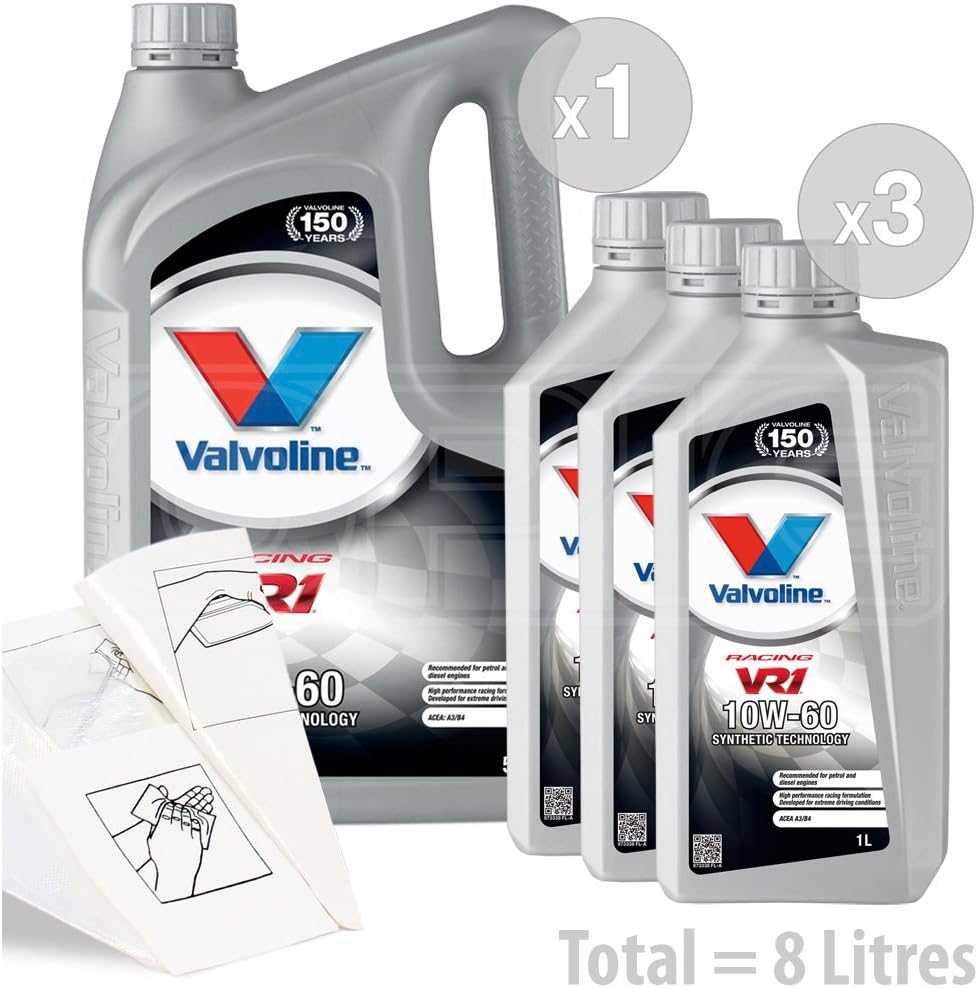 Valvoline VR1 Racing 10w-60 Premium Synthetic Blend Engine Oil - VE11931-1 VE11920-3 - Service Pack: 8 litres