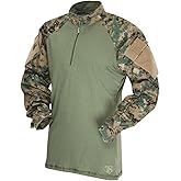 Tru-Spec T.R.U. 1/4 Zip Combat Shirt, Men's Tactical Long Sleeves - 65/35 Polyester Cotton Rip-Stop Fabric, Woodland Digital/Olive Drab - Large