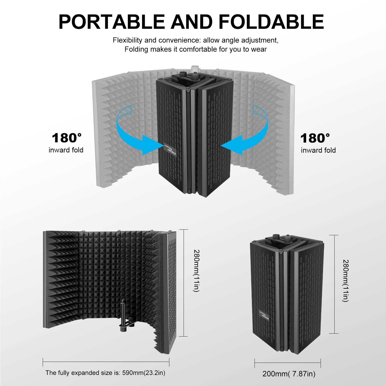 Aokeo Studio Recording Microphone Isolation Shield with Pop Filter & Tripod Stand, High Density Absorbent Foam to Filter Vocal, Foldable Sound Shield for Blue Yeti and Condenser Microphones