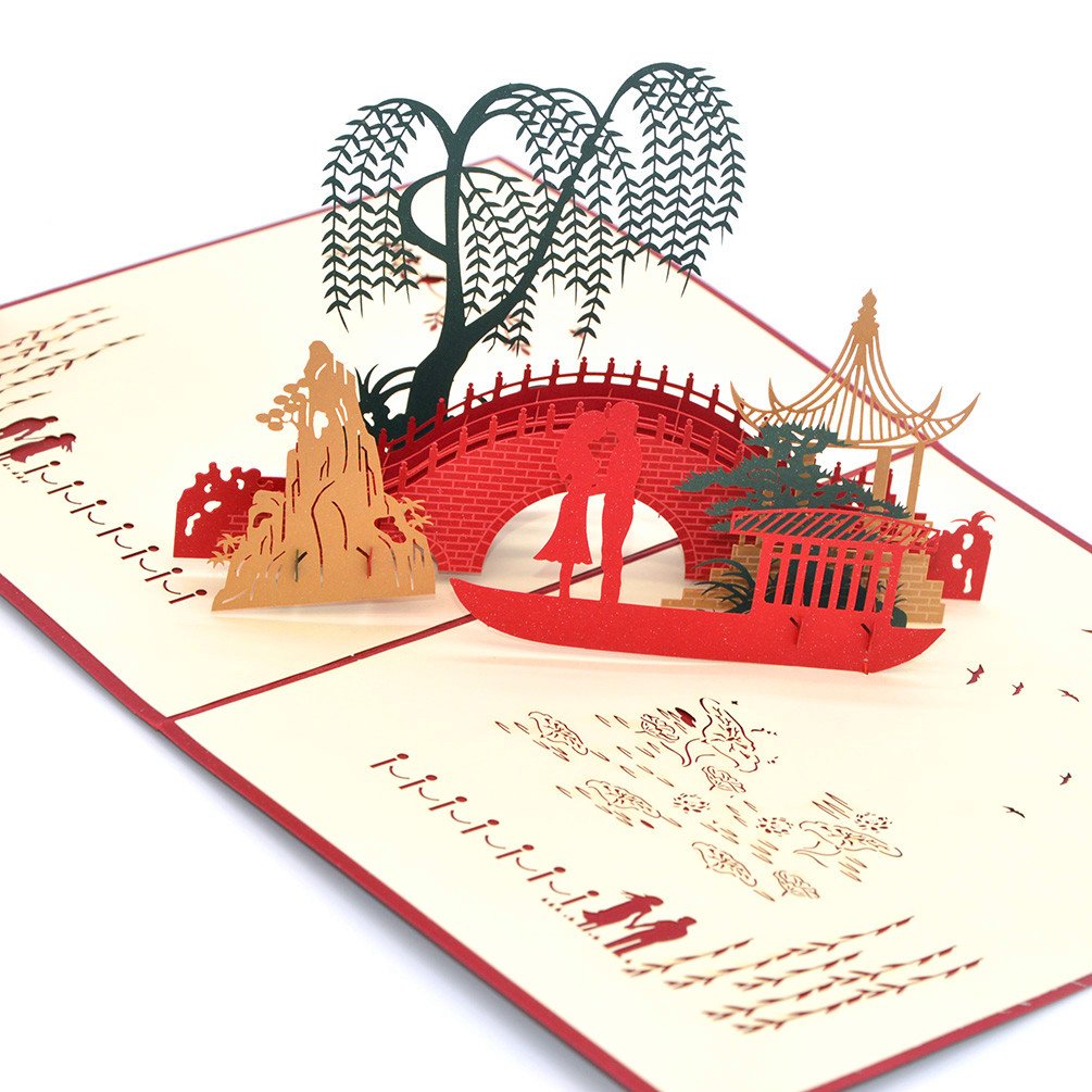 Medigy 3D Pop Up Greeting Cards Small Bridge&Flowing Water Blank Cards for Most Occastions