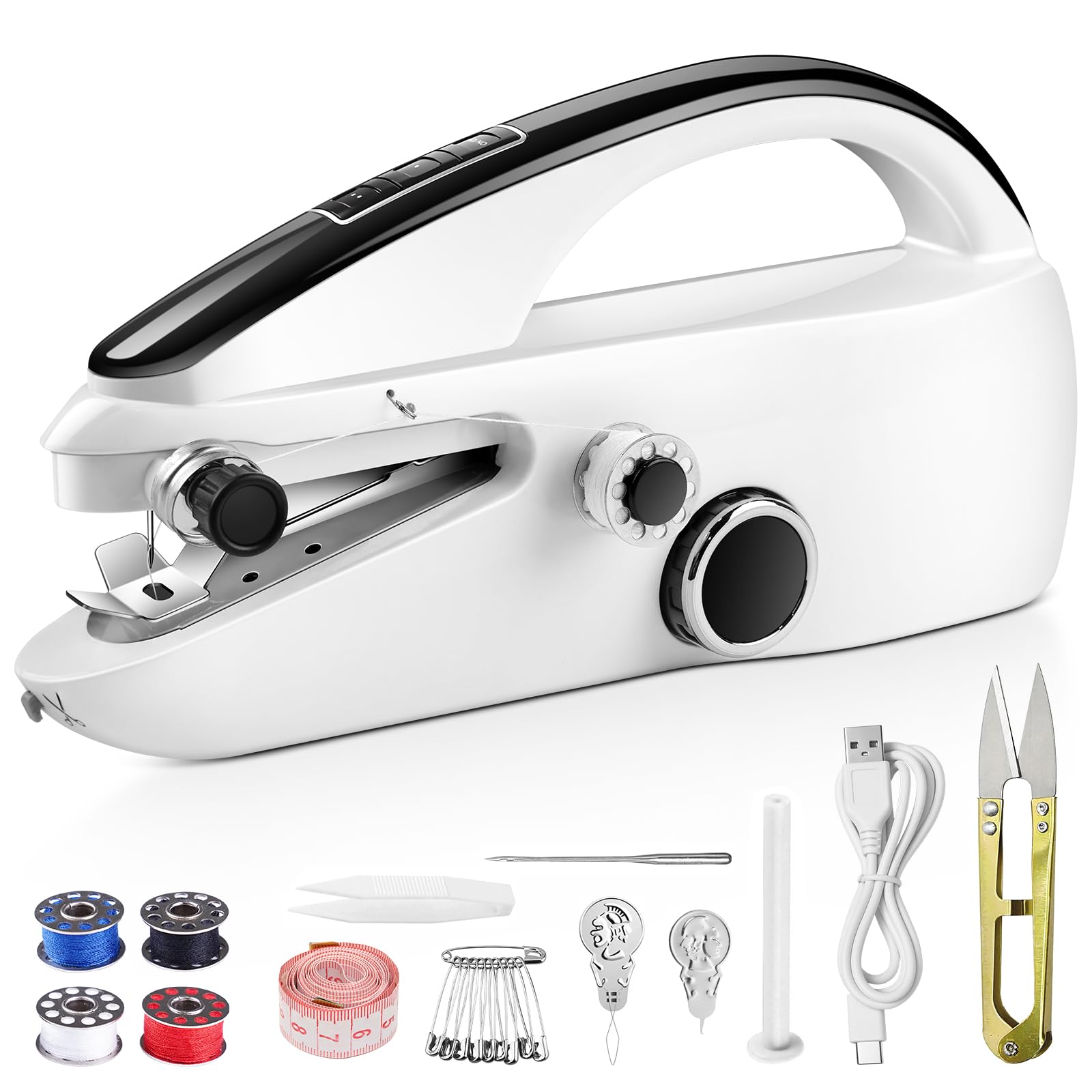 Photo 1 of Handheld Sewing Machine, Mini Sewing Machine for Beginners, Dual Speed Portable Emergency Small Hand Stitching Repair for Clothes, Two Power Supply, Travel & DIY Home Use