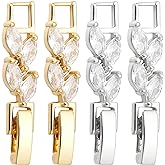 SUNNYCLUE 1 Box 10Pcs Silver Gold Fold Over Clasp Fold Over Extender Necklaces Extension Bracelets Extenders Cubic Zirconia Foldover Extender Clasps for Jewelry Making Women Adults DIY Crafts