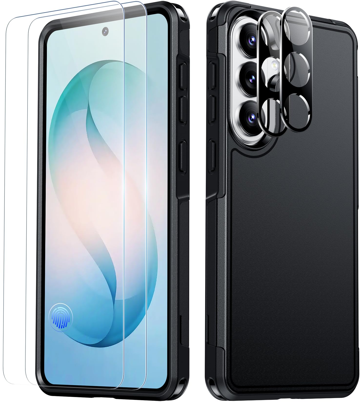 SPIDERCASE Designed for Samsung Galaxy S26 Case, [10 FT Military Grade Drop Protection], 2 Pack [Tempered Glass Screen Protector+Camera Lens Protector] Heavy Duty Shockproof Case,Black