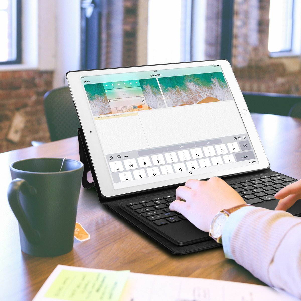 iPad Keyboard Case, Poweradd Bluetooth iPad Keyboard Folio Smart Case PU Leather Case with Removable Bluetooth Wireless Keyboard for Apple iPad Pro 12.9 Inch & iPad 12.9\