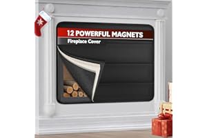 AMERBRO Magnetic Fireplace Cover Indoor to Block Cold Air Reduce Energy Costs, Fireplace Blanket Draft Stopper with Built-in 12 Strong Magnet for Iron Frame 39" W x 32" H, Black
