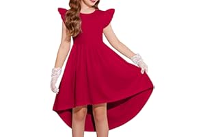 Arshiner Girls Summer Dress Tween Flutter Sleeve High Low Formal Dresses for Wedding Party with Pocket