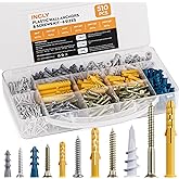 INCLY 510 PCS Drywall Anchors and Screws Assortment Kit, 255 Plastic Self Drilling Wall Anchors and 255 Flat Head Screw, 6 Si