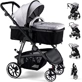 Hagaday Baby Stroller, 2-in-1 Reversible Toddler Seat with Lie-Flat Mode | Foldable Convertible Newborn to Toddler Stroller,All-aluminum frame,Skin-friendly Breathable Fabric,All-terrain PU Rear Wheel