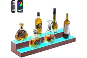 VEVOR LED Lighted Liquor Bottle Display, 2-Tier 30-Inch Whiskey Rack, Support USB, Illuminated Home Bar Shelf with RF Remote 