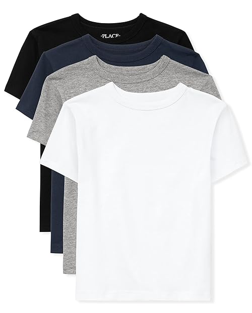 The Children's Place boys Short Sleeve Basic Layering T-shirt Polo Shirt, Black/New Navy/Smoke/White 4 Pack, Medium US