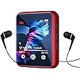 MP3 Player Bluetooth 5.3 Full Touch Screen Color Screen Mini MP3 Player, HiFi Lossless Music Player with Speakers, FM Radio, Recording, Support up to 128GB (red)