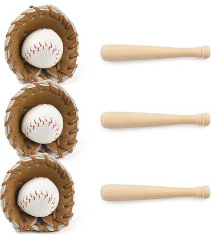 DIYEAH 5 Ensembles Miniature Baseball - Batte, Balles Et Accessoires Décoratifs Pour Maison De Poupée