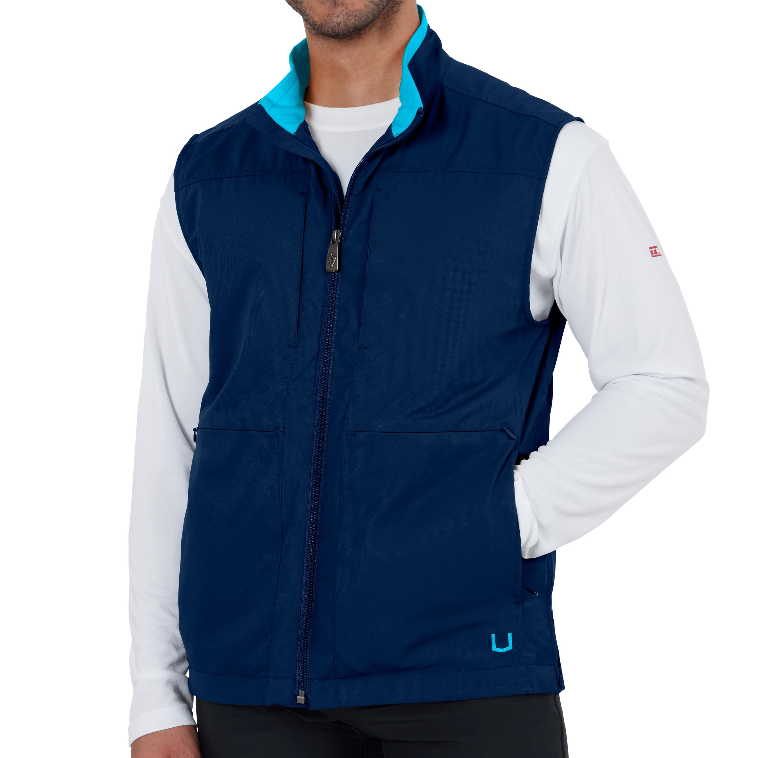 Photo 1 of SCOTTeVEST Best Travel Vest for Men - 26 Hidden Pockets - Water Repellent for Travel & More (Midnight Blue/Aqua, Large Tall)