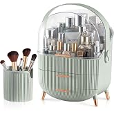 CANITORON Makeup Organizer with 2 Drawers and Brush Storage Box, Cosmetic Display Case for Vanity and Bathroom Countertop Sto