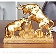 AETVRNI Bull and Bear Statue Wall Street Bull Statue - Ideal Stock Market Gift for Men Office Decoration Wall Street Bull Vs Bear Home Décor Stock Market,Gold