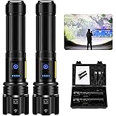 Rechargeable Flashlight 990000 Lumens, BCOTE 2 Pack Super Bright LED Flashlight Camping, Brightest High Powerful Handheld Fla