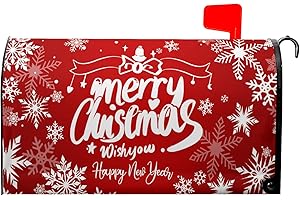 Granbey Merry Christmas Mailbox Cover Magnetic Standard Size 21x18 Inch Happy New Years Mail Box Post Cover Winter Snowflake Red Xmas Letter Box Wraps for Home Outdoor Garden Yard Decor