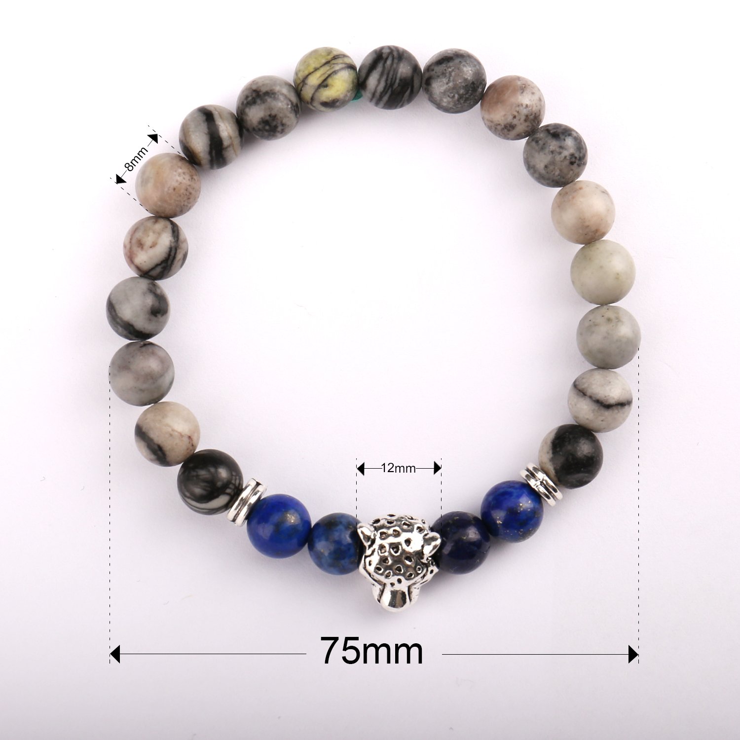 Bead Bracelets,UHIBROS Unisex Natural Tiger Eyes, Black Matte, Weathering Agate Beads Stretch Bracelets With Leopard Head Gold,Silver