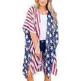 Askwind 4th of July Women's American Flag Print Kimono Cover Up Tops Shirt