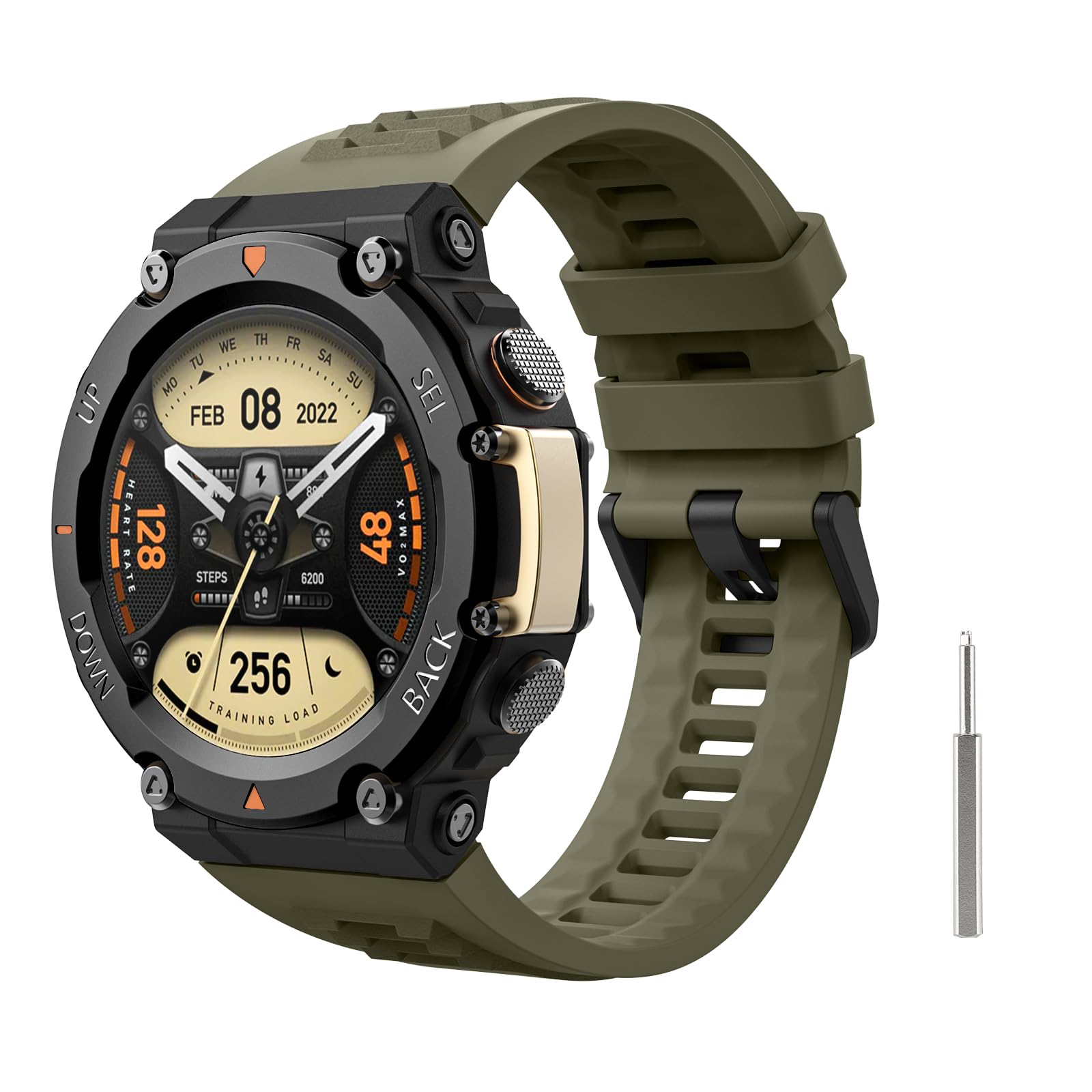 MoKo Watch Band Compatible with Amazfit T-Rex 2 Outdoor GPS Smartwatch, Soft Silicone Replacement Strap Sport Wristband with a Metal Screwdriver, Jungle Green