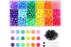 MISS RABBIT 18 Color 9 mm Hair Beads for Hair Braids, Rainbow Pony Beads Kit for Jewelry Making Kandi Beads for Bracelets Making with Hair Beader and Rubber Band for Gift