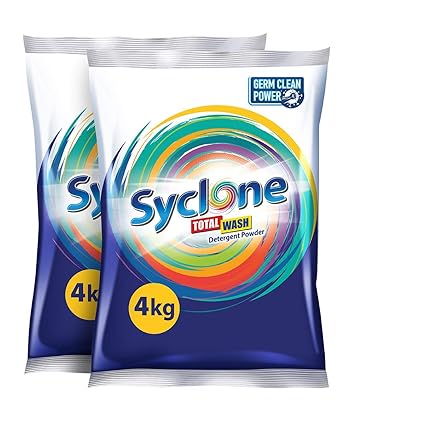 Syclone Total Wash Detergent Powder With Germ Clean Power-4Kg + 4Kg (Twin Pack)