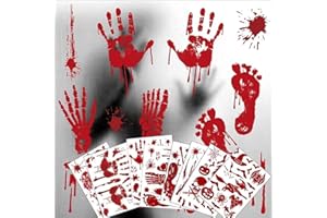 KOSIMI Halloween Decorations, 8 Sheet/95Pcs Halloween Bloody Handprint Footprint Wall Decal Floor Clings, Horror Handprint Home PVC Halloween Decoration Window Stickers
