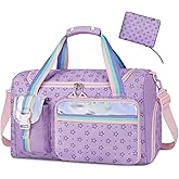 WOOMADA Travel Duffle Bag, Weekend Bag with Wet Pocket & Trolley Sleeve, Gym Dance Bag With Shoe Compartment(Star Purple)