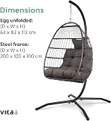 VITA5 Hanging Egg Chair Indoor Outdoor with Frame Polyrattan Cushion Dark Grey view 8