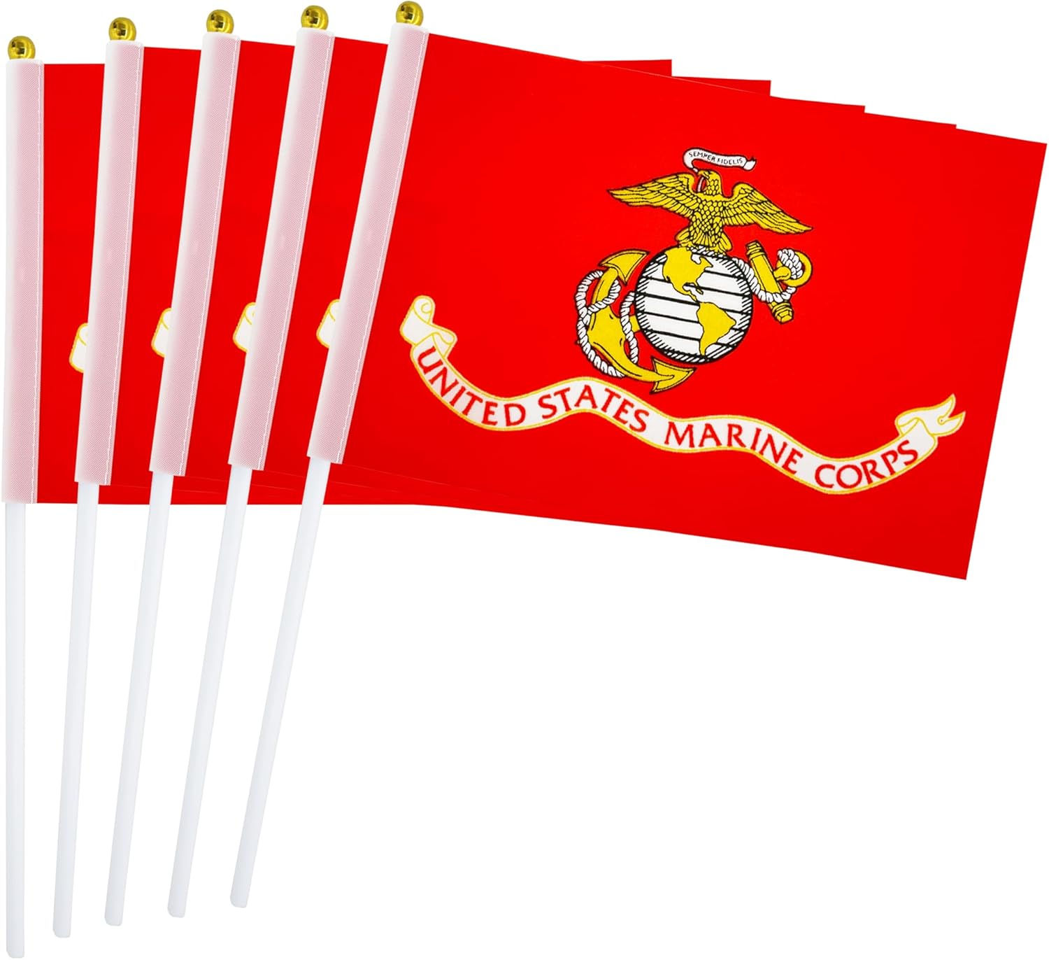 Flags - FWIW 50 Pack USA Marine Corps Flag Small Mini American Military Hand Held Stick Flags Banner July 4th Veteran Party Memorial Day Outdoor Yard Decorative