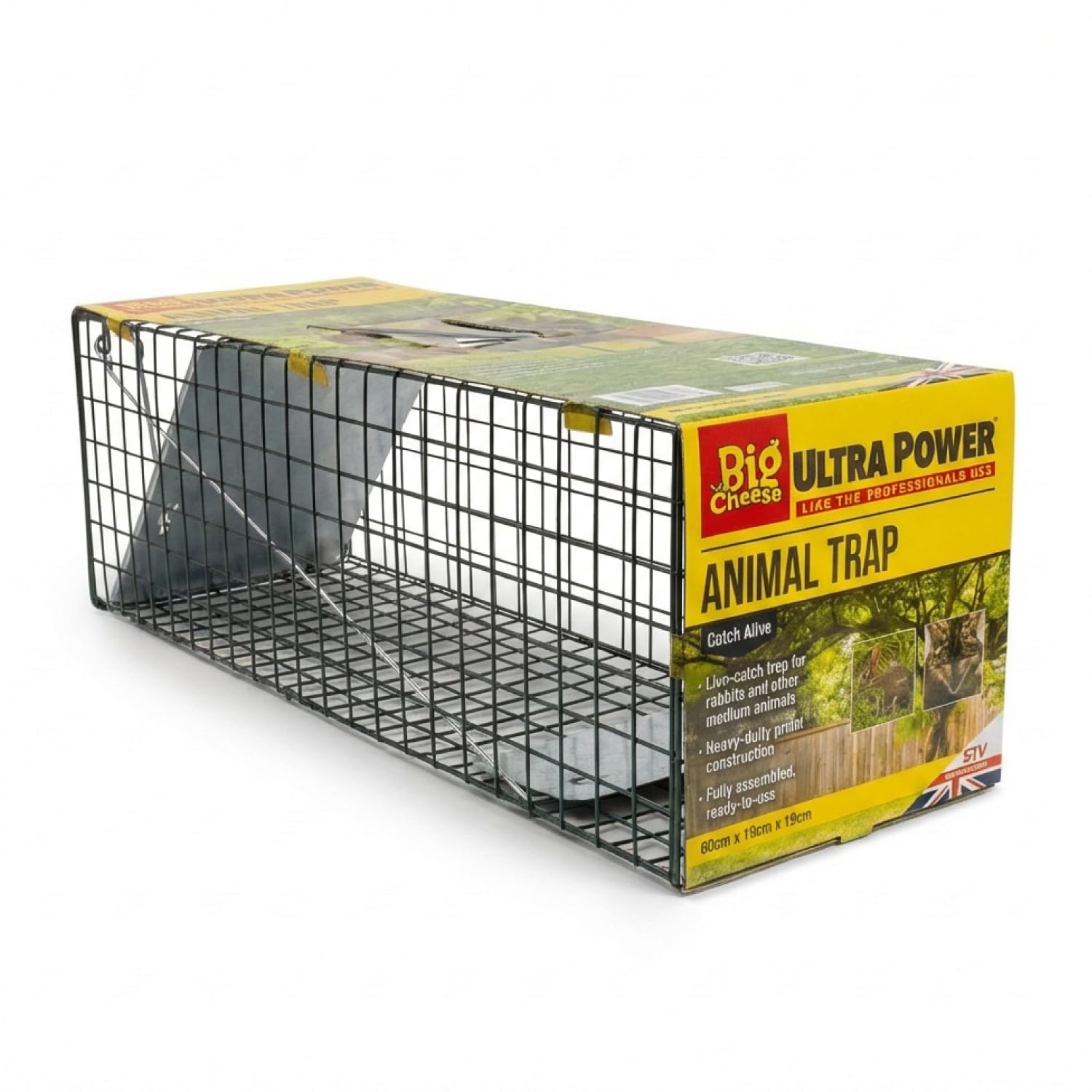 The Big Cheese Live Animal Trap – Welfare-Friendly Live-Catch Cage Trap for Mink, Cats, and Similar Sized Animals, Indoor and Outdoor use, 60 cm x 19 cm x 19 cm, Silver