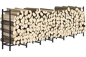 NANANARDOSO 8ft Outdoor Firewood Rack Holder for Fireplace Wood Storage, Adjustable Fire Log Stacker Stand, Heavy Duty Logs Stand Stacker Holder for Fireplace Metal Lumber Storage Carrier Organizer