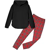 Fuermos Girls Clothes Sets Hooded Sweatshirt and Plaid Pants 2 Piece Girls Fall Outfits 6-14 Years
