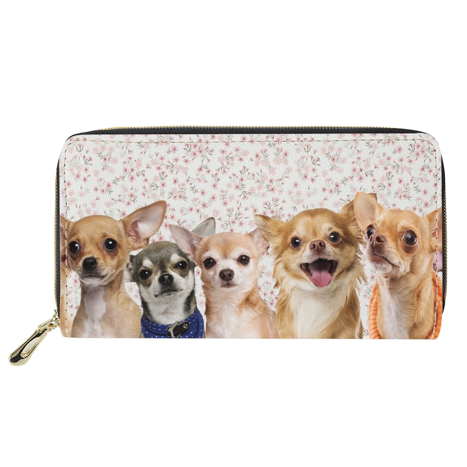 Dolyues Cute Chihuahua Dog Parrten Wallet for Teen Girls, Casual Zipper Credit Card Holder Purse, Waterproof Purse for Outdoor Travel Shopping Hiking
