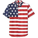 Herberton Men American Flag Button Shirt Cotton 4th of July Short Sleeve Shirts (S-3XL)