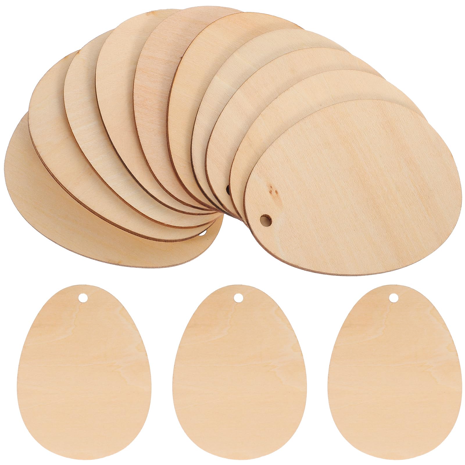 FOMIYES 60mm Oval Wooden Pieces Egg Shaped Unfinished Christmas Wooden Tags Embellishments Round Wood Discs Cutouts Dangle Earring Blanks Wooden Circles With Holes for DIY Gift Jewelry Making 10PCS
