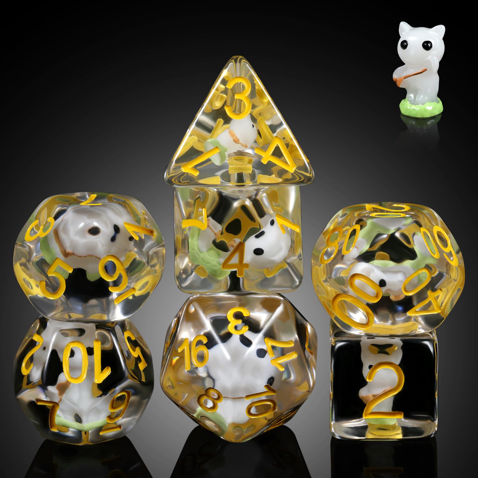 White Cat Gaming Dice Set D&D, DNDND 7PCS Resin DND Dice with Velvet Bag for Dungeons and Dragons Role Playing Games and Tabletop Games（White Cat) — image 1