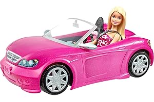 Barbie Playset with Sparkly Pink 2-Seater Toy Convertible Car Featuring Glam Details & Fashion Doll in Sundress & Sunglasses