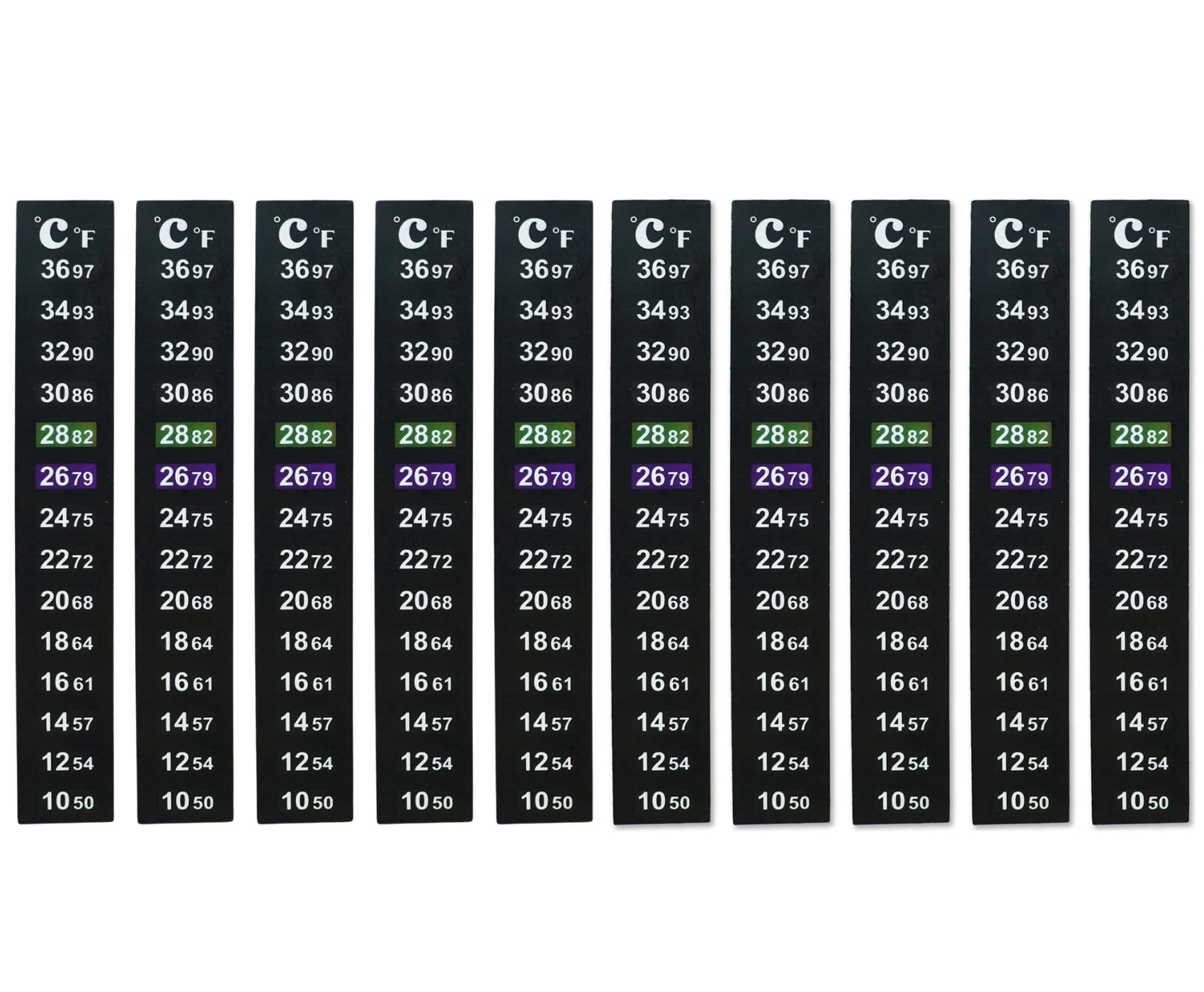 10 x Stick on Thermometer Strip Dual Gauge LCD for temperature monitoring hombrewing, wine making, cider making, mead making, fish tanks, reptile tanks, terrariums and aquariums from Almost Off Grid
