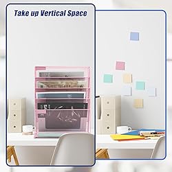 EASEPRES Wall File Holder Organizer, Cute Pink Desk