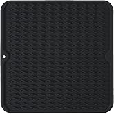 Silicone Dish Drying Mat, Non-Slip Easy Clean Sink Mat, Black, 12" x 12" | Quick-Dry Ridges, Large Heat-resistant Dish Drainer Mat for Kitchen Counter, Hangable &amp; Roll-Up for Storage, Dishwasher Safe