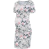 Liu & Qu Women's Maternity Bodycon Ruched Side Dress Casual Short & 3/4 Sleeve Dress for Daily Wearing Or Baby Shower