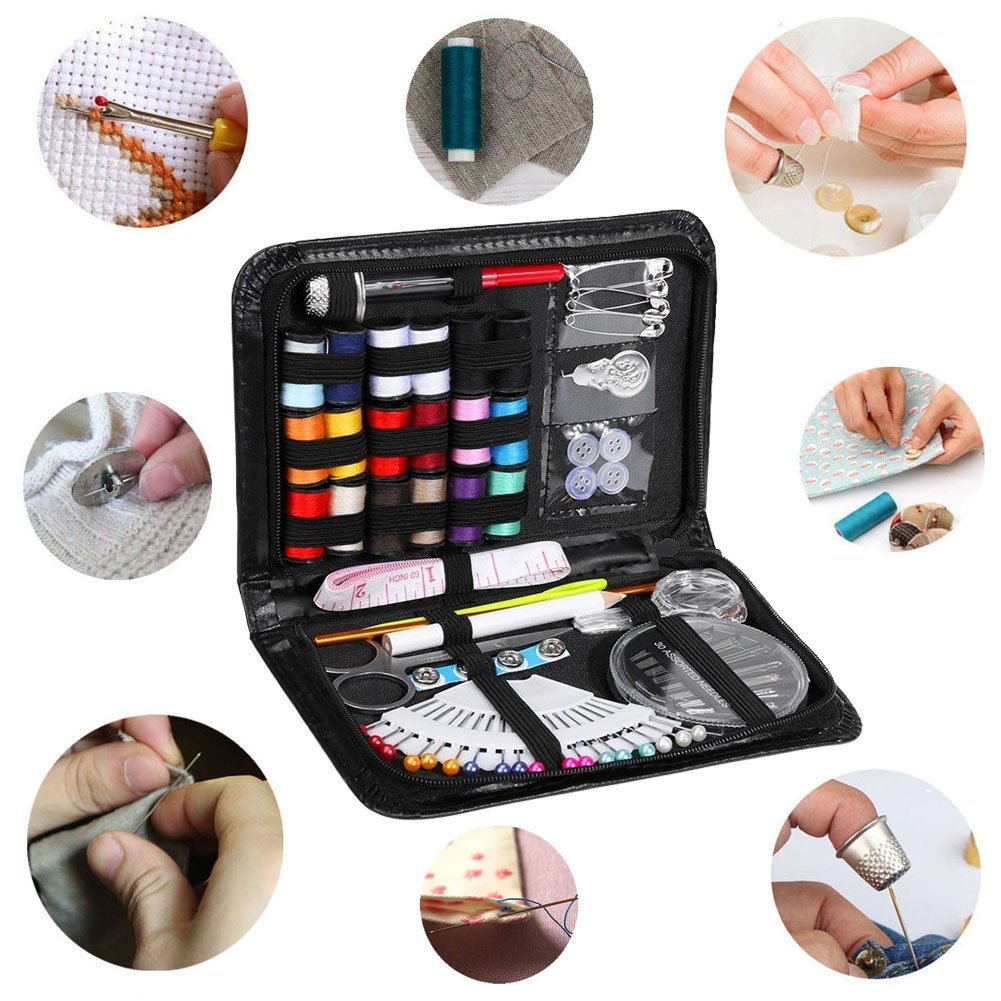 Sewing Kit [88 DIY Sewing Supplies] Zipper Portable leather sewing kit ,Mini Sewing Kit for Beginners,Emergency,Summer Campers,Travel and home Filled with Mending Supplies and Sewing Accessories