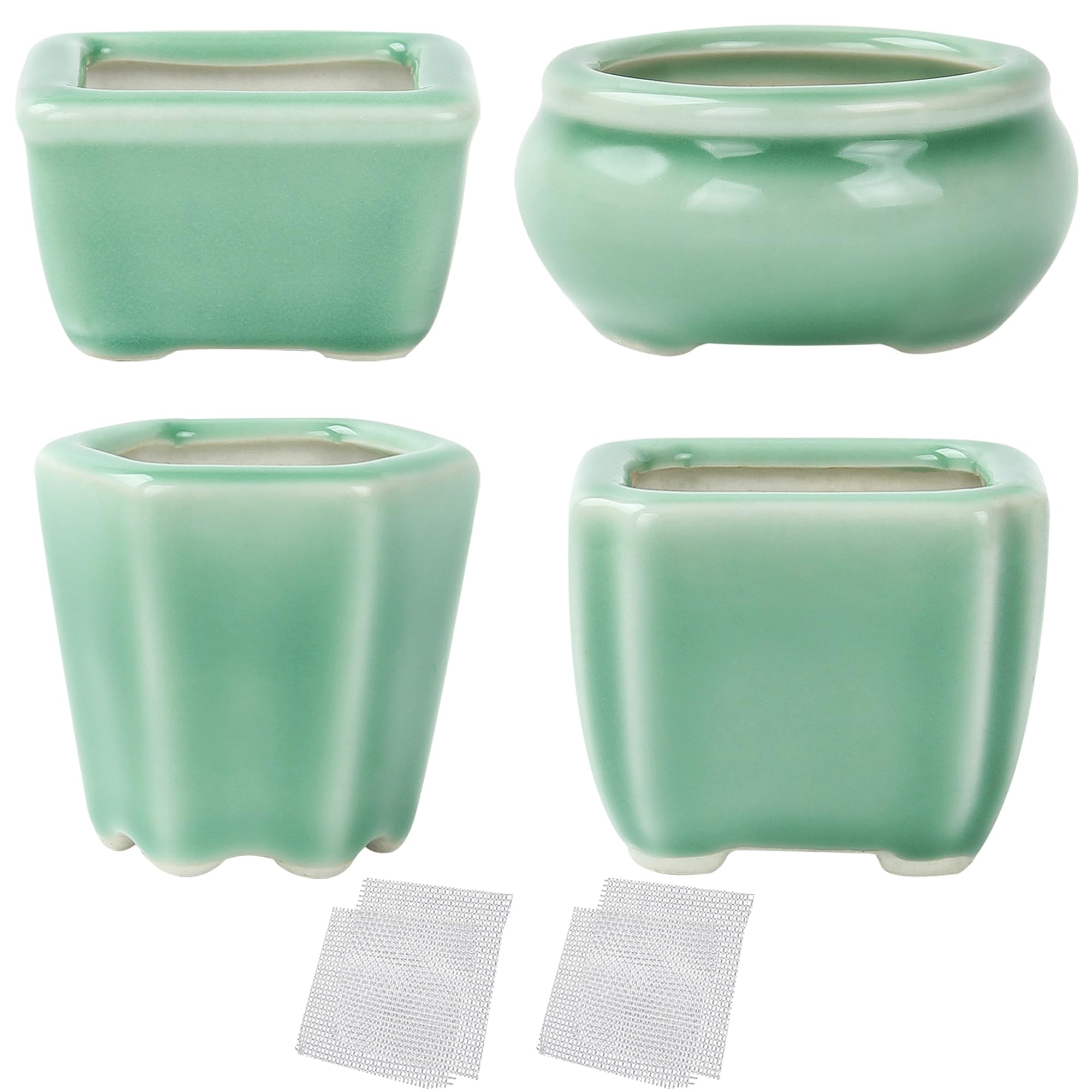 happy bonsai 2.4-2.8" (6-7cm) Mini Green Pots Value Set of 4
