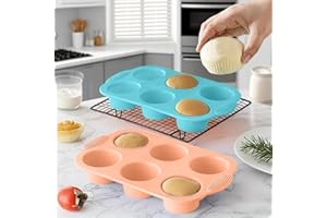 2PCS Silicone Muffin Pan, 6-Cavity Nonstick Baking Tray for Cupcakes, Brownies and More, Reusable Pastry Muffin Molds